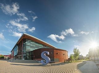 Exterior photo of Sheridan's Trafalgar Campus in Oakville, Ontario