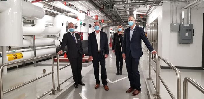 Representatives from Sheridan and Danfoss at Sheridan's District Energy Centre at the Trafalgar Campus in Oakville.