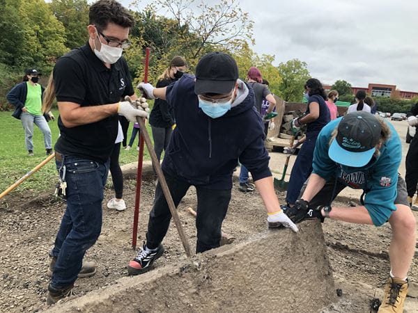 Volunteers working on garden