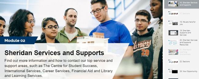 Sheridan staff member speaking to international students.