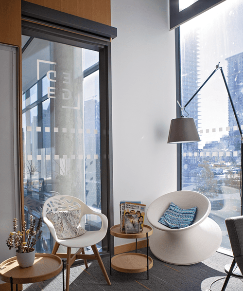 Cozy seating area at Sheridan EDGE in Mississauga
