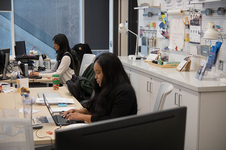 An entrepreneur working in EDGE's workspace