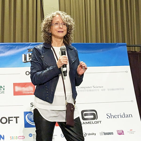 SIRT Advisory Board member, Lucie Lalumière, President & CEO, Interactive Ontario, presenting at the Level Up Showcase. 