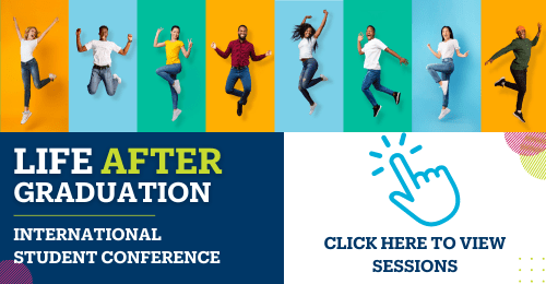 Life after Graduation promotional flyer with students jumping