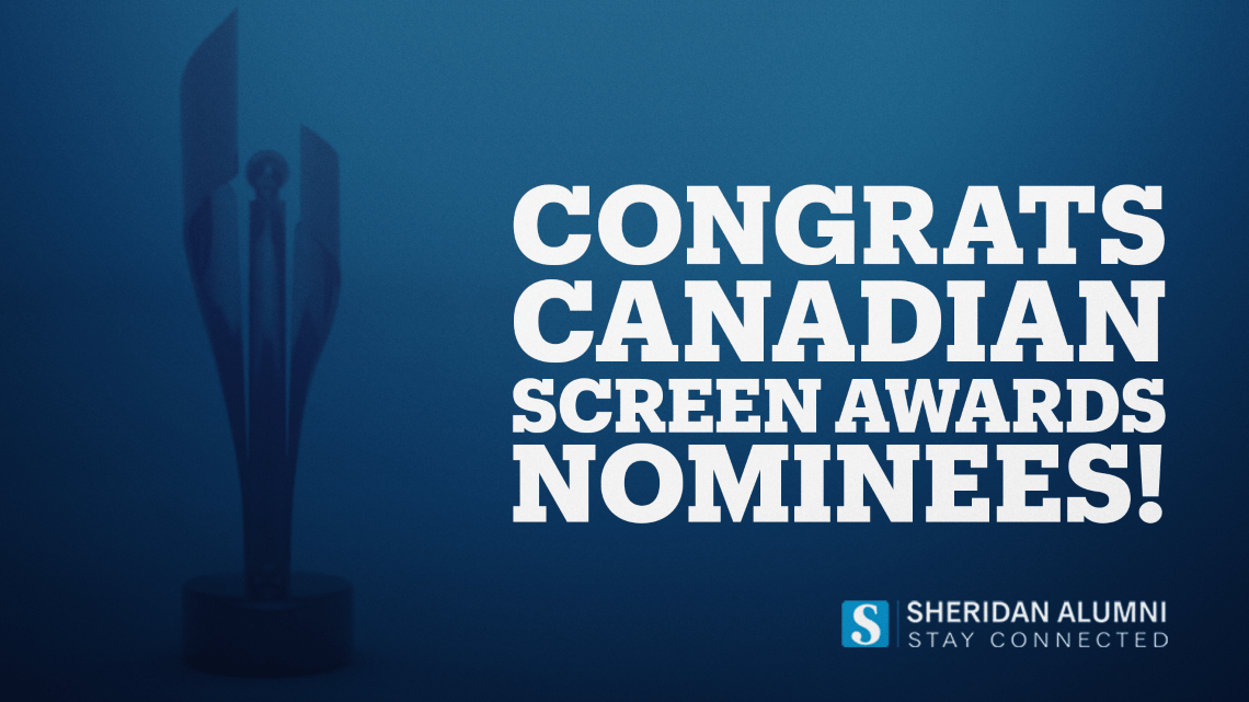 White text on blue background which says Congrats Canadian Screen Awards Nominees