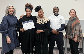 EDGE and ACBN representatives gather for a photo with a graduate of the Black Founders In Clean Technology certificate program.