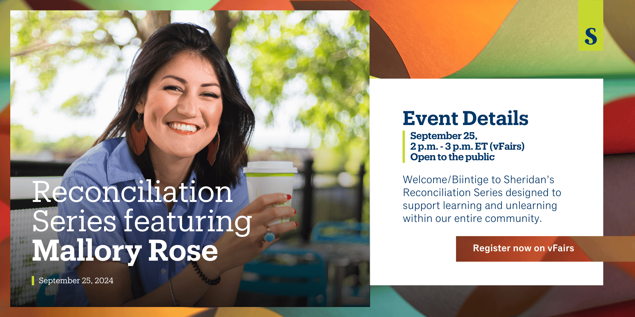 A social tile advertising the upcoming Reconciliation Series event featuring Mallory Rose, scheduled for September 25 from 2-3 pm ET online