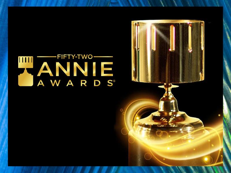 A logo for the 52nd Annie Awards, featuring golden trophy and text