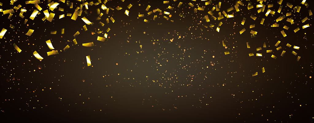 gold-coloured confetti falls to the ground to symbolize a victory celebration