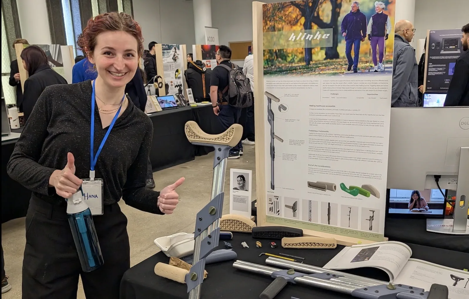 Hana Ambrozic posing with her Klinke: Modular Crutch System project at Rocket 2025.