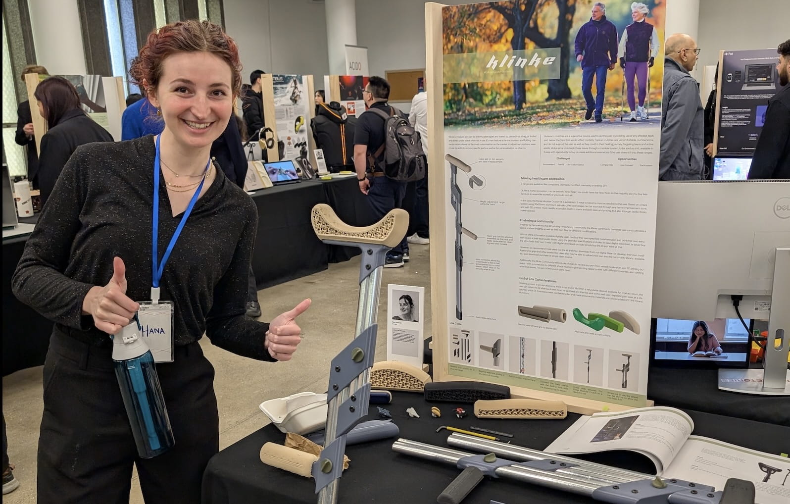 Hana Ambrozic posing with her Klinke: Modular Crutch System project at Rocket 2025.