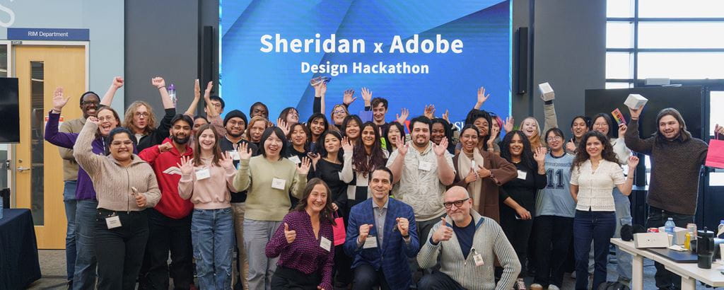 Participants celebrating at the Sheridan x Adobe Design Hackathon.