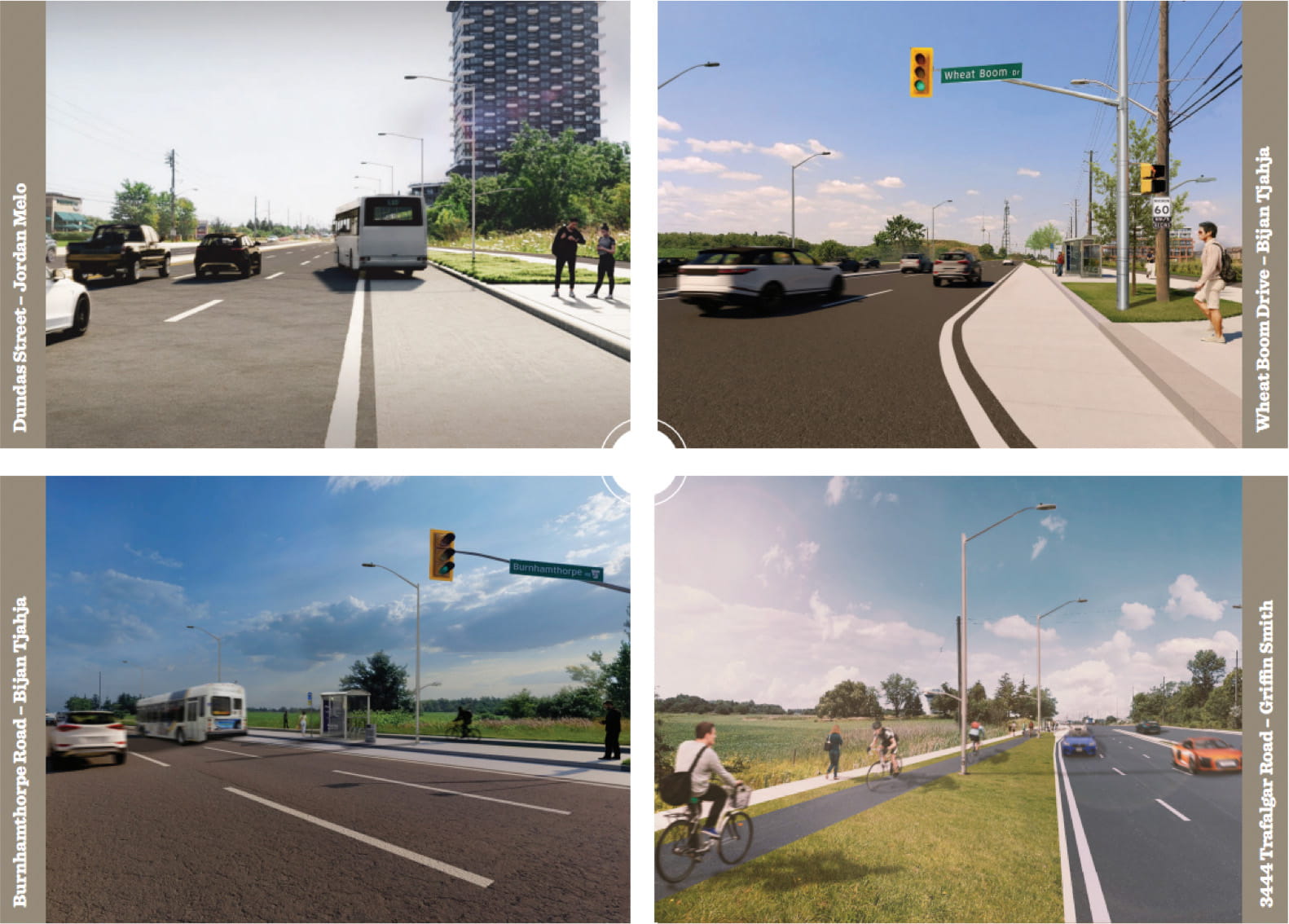 Four Sheridan student renderings of Halton Region's planned improvements of Trafalgar Road