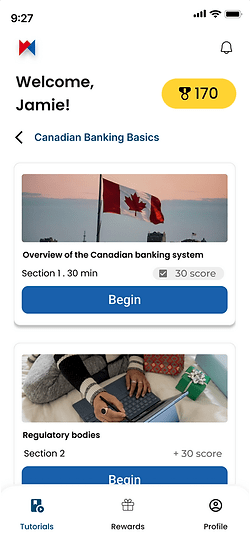 A screenshot of an app that teaches users about the Canadian banking system