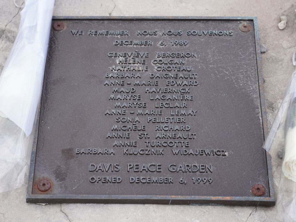 A plaque with the list of the 14 women who were killed