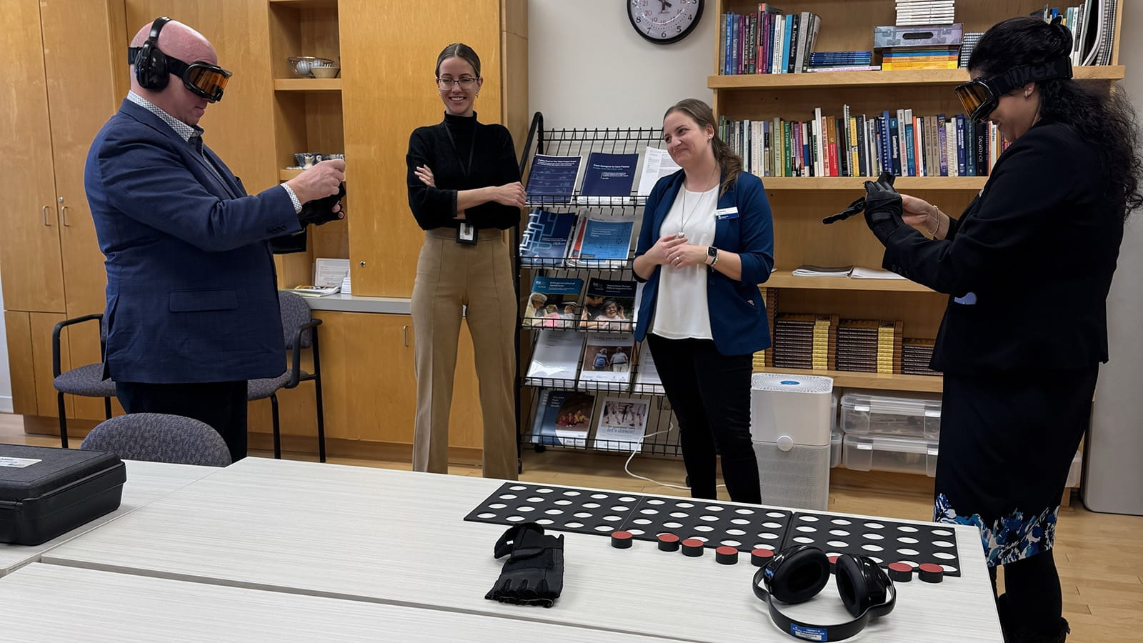 People wearing VR headsets