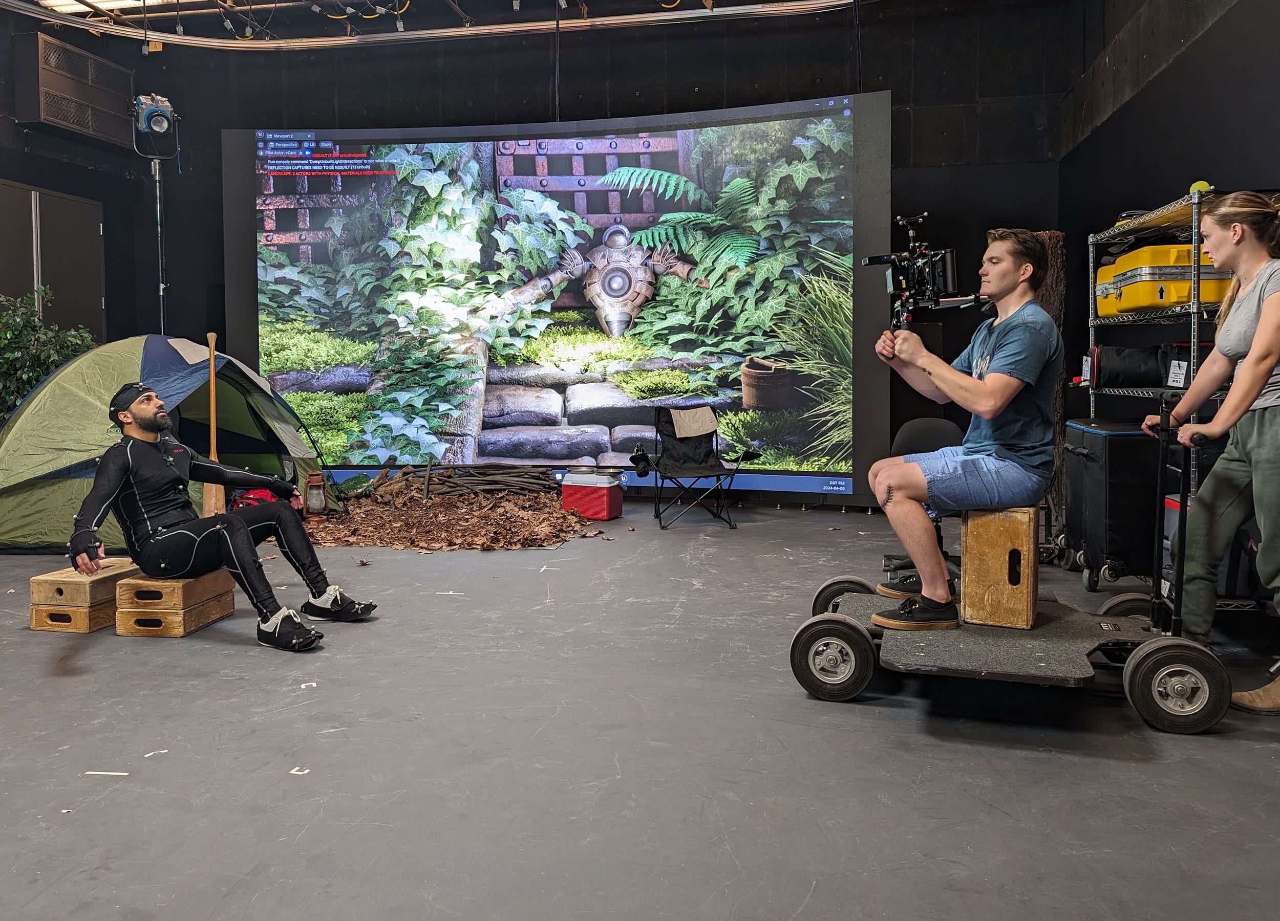 Students filming in a 3-D animation studio