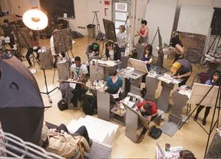 Illustration students working in a studio