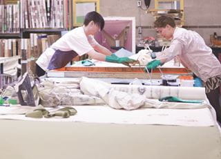 textile students screen printing