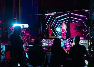 Students working in a virtual production studio