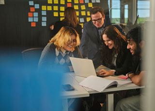 Students collaborating in a classroom