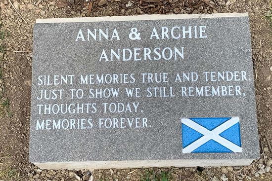 Anna & Archie Anderson memorial plaque