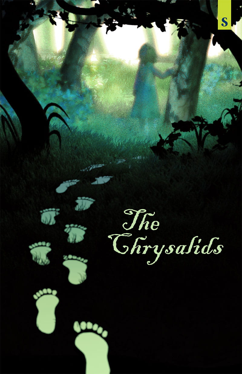 Theatre Sheridan presents The Chrysalids | A figure touching a tree in a shadowy forest