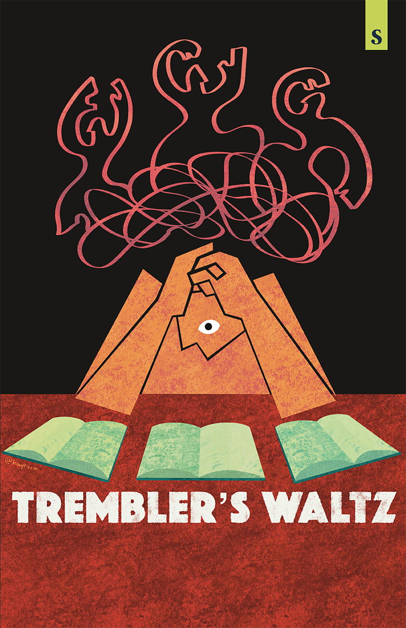 Theatre Sheridan presents Trembler's Waltz | A figure with their head in their hands and elbows leaning on a table